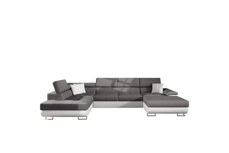 Reginia Sovesofa med Sjeselong og Dobbel Sjeselong 4-seter i Kunstlær, Hvit / Grå