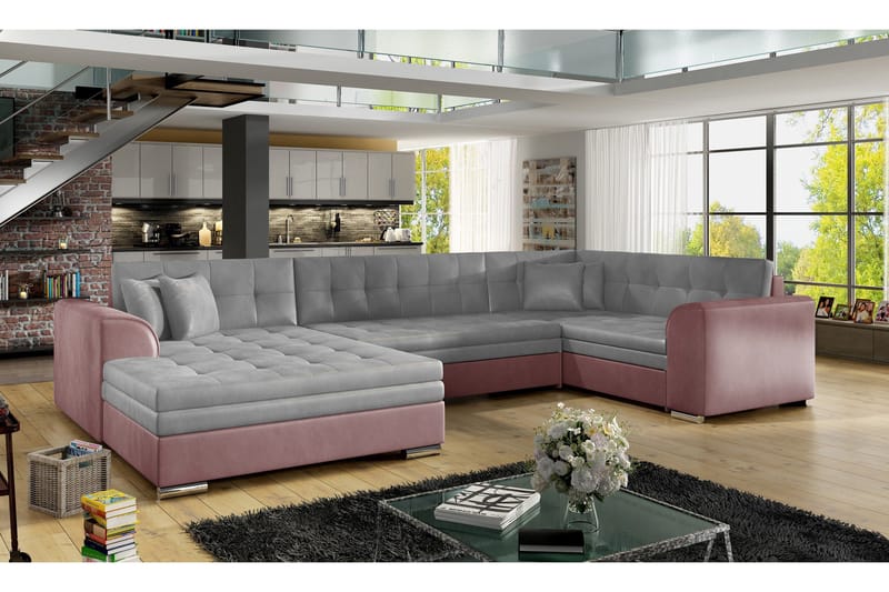 Rineta Sovesofa med Dobbeldivan, Grå/Rosa
