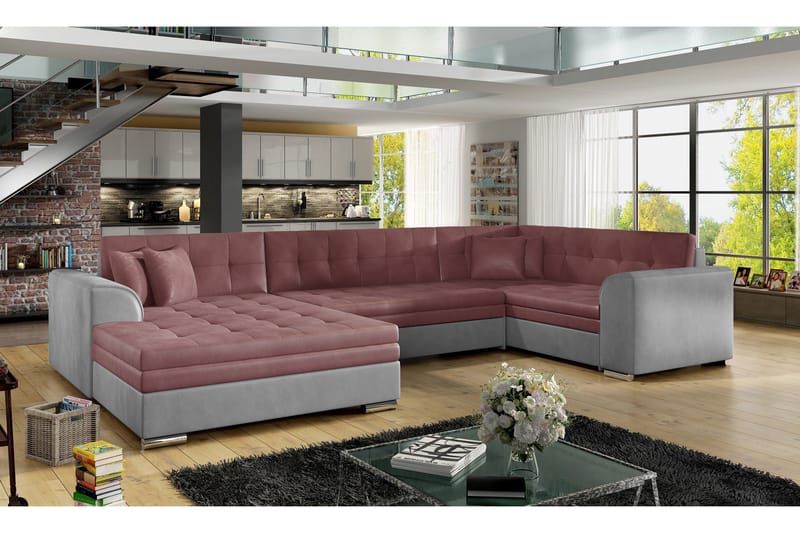 Rineta Sovesofa med Dobbeldivan, Rosa/Grå