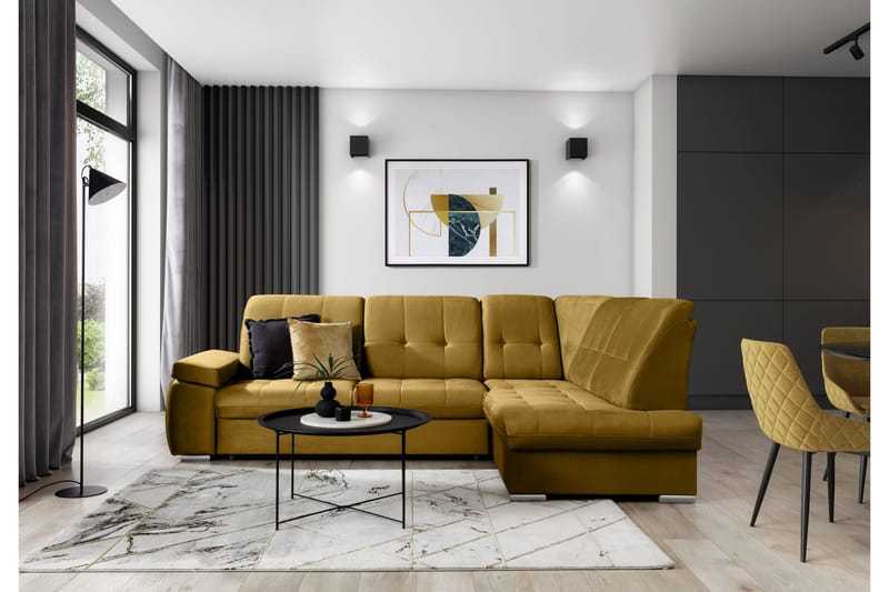 Sajana Sovesofa m. Sjeselong 3-seter - Gul - Møbler - Sofaer - Sovesofaer - Langsgående sovesofa