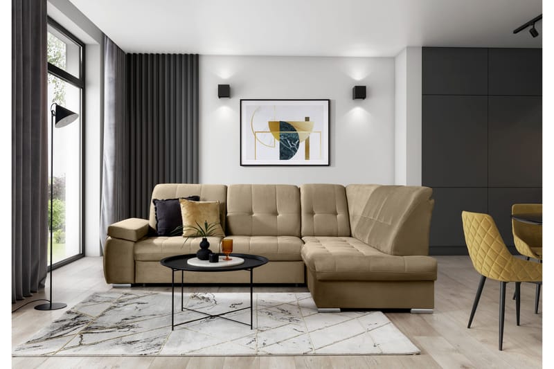 Sajana Sovesofa m. Sjeselong 3-seter - Lys brun - Møbler - Sofaer - Sovesofaer - Langsgående sovesofa