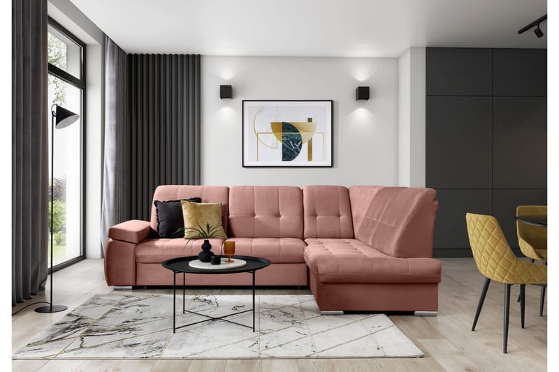Sajana Sovesofa m. Sjeselong 3-seter - Rosa - Møbler - Sofaer - Sovesofaer - Langsgående sovesofa