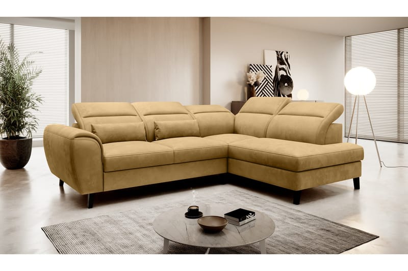 Sajda Sovesofa m. Sjeselong 3-seter - Gul - Møbler - Sofaer - Sovesofaer - Langsgående sovesofa