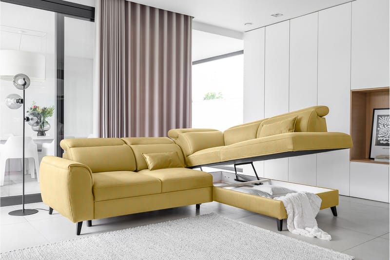Sajda Sovesofa m. Sjeselong 3-seter - Gul - Møbler - Sofaer - Sovesofaer - Langsgående sovesofa