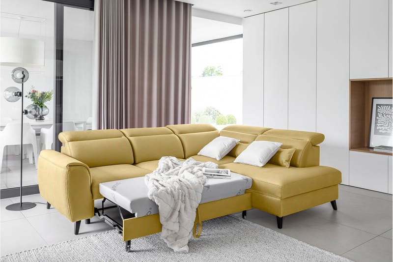 Sajda Sovesofa m. Sjeselong 3-seter - Gul - Møbler - Sofaer - Sovesofaer - Langsgående sovesofa