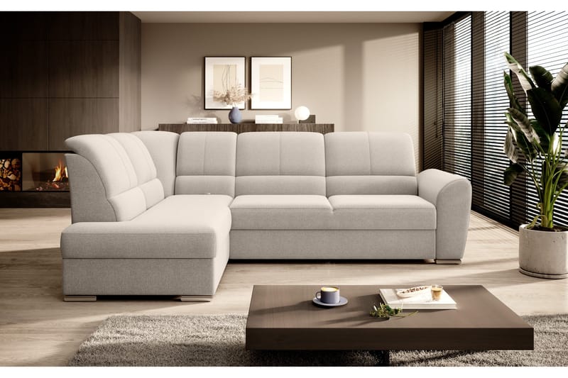 Sajmon Sovesofa m. Sjeselong 3-seter - Beige - Møbler - Sofaer - Sovesofaer - Langsgående sovesofa