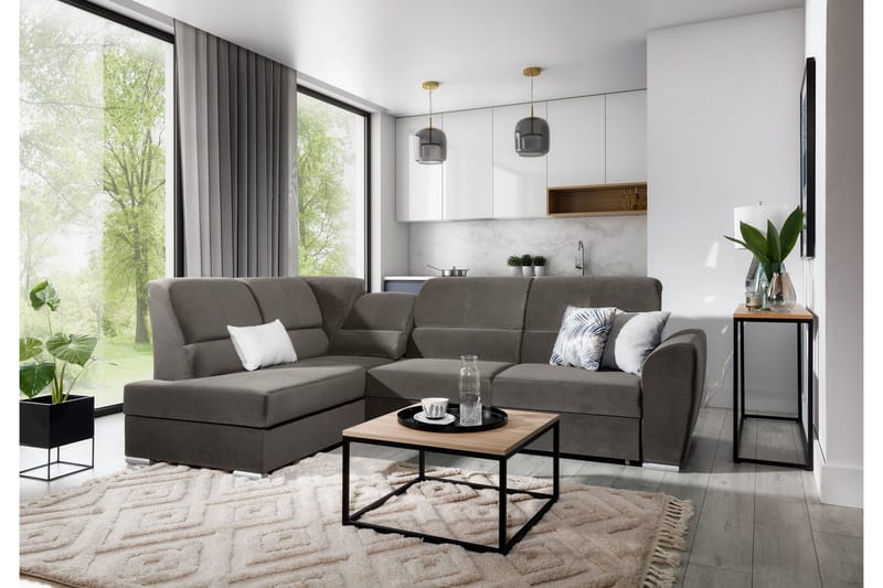 Sajmon Sovesofa m. Sjeselong 3-seter - Grå - Møbler - Sofaer - Sovesofaer - Langsgående sovesofa