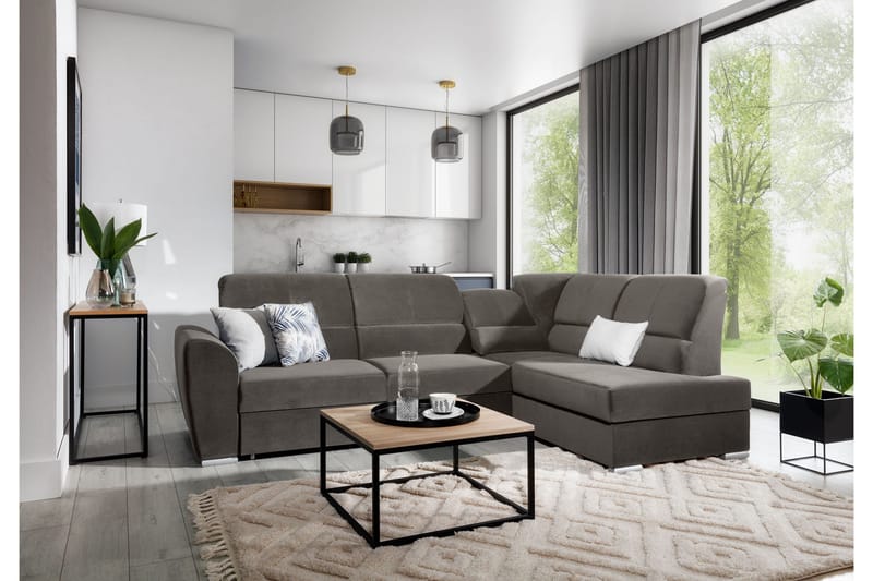 Sajmon Sovesofa m. Sjeselong 3-seter - Grå - Møbler - Sofaer - Sovesofaer - Langsgående sovesofa