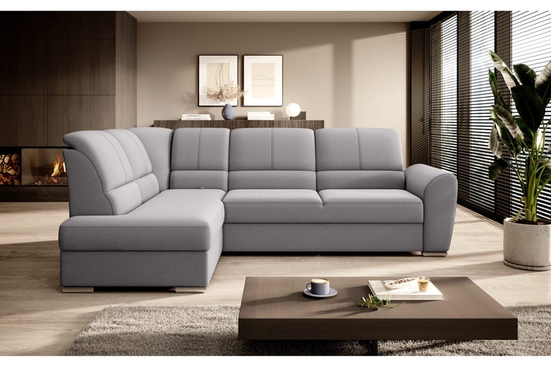 Sajmon Sovesofa m. Sjeselong 3-seter - Grå - Møbler - Sofaer - Sovesofaer - Langsgående sovesofa