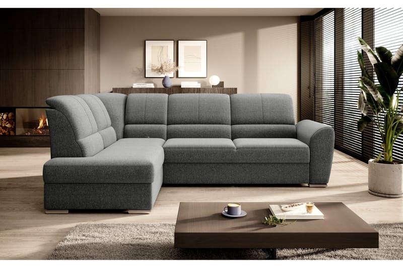 Sajmon Sovesofa m. Sjeselong 3-seter - Grå - Møbler - Sofaer - Sovesofaer - Langsgående sovesofa