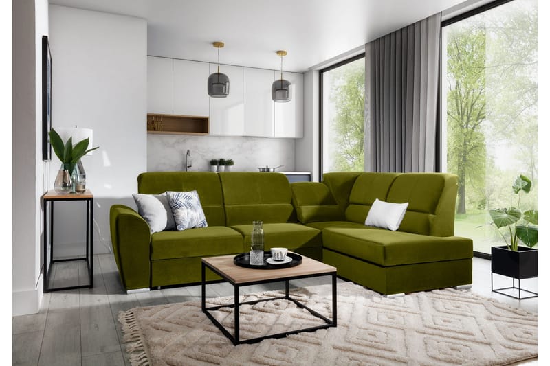 Sajmon Sovesofa m. Sjeselong 3-seter, Grønn