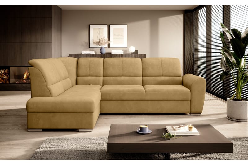 Sajmon Sovesofa m. Sjeselong 3-seter - Gul - Møbler - Sofaer - Sovesofaer - Langsgående sovesofa