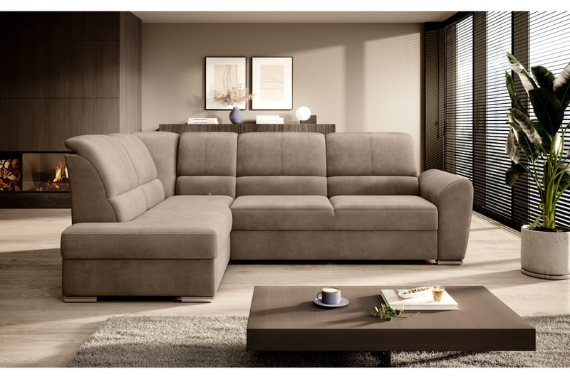 Sajmon Sovesofa m. Sjeselong 3-seter - Lys brun - Møbler - Sofaer - Sovesofaer - Langsgående sovesofa