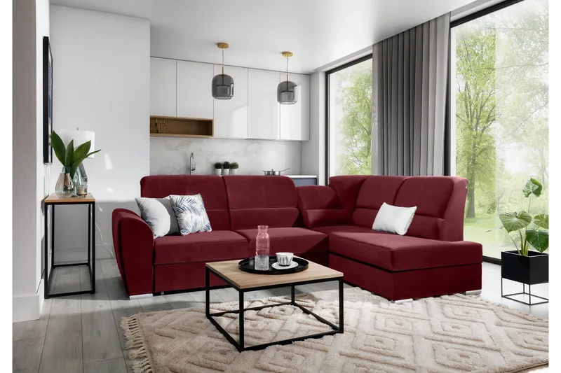 Sajmon Sovesofa m. Sjeselong 3-seter - Mørk lilla - Møbler - Sofaer - Sovesofaer - Langsgående sovesofa