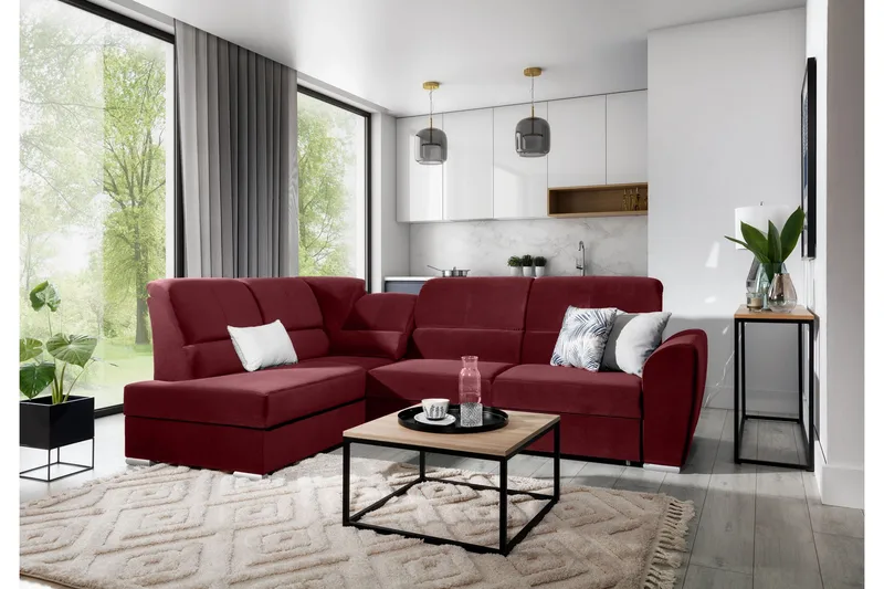 Sajmon Sovesofa m. Sjeselong 3-seter, Mørk lilla