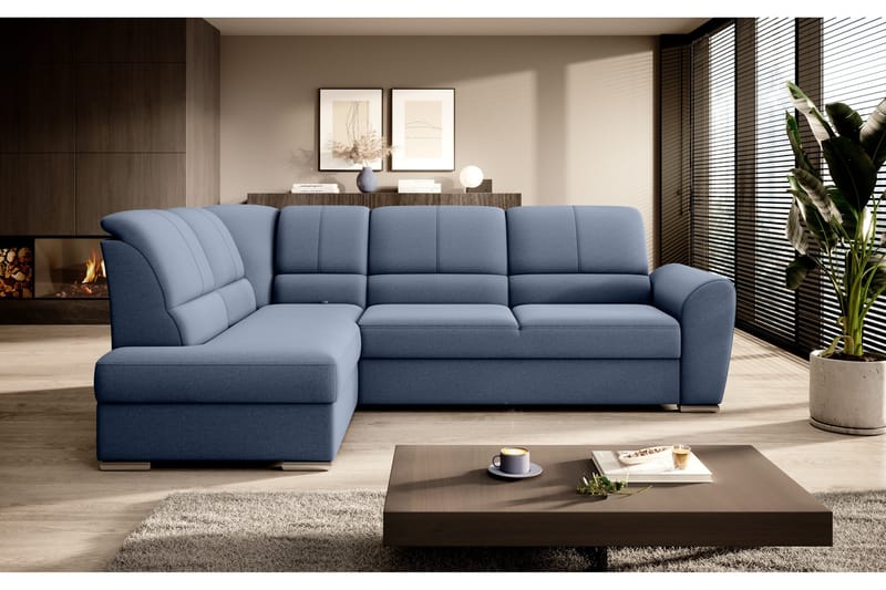 Sajmon Sovesofa m. Sjeselong 3-seter - Mørkeblå - Møbler - Sofaer - Sovesofaer - Langsgående sovesofa