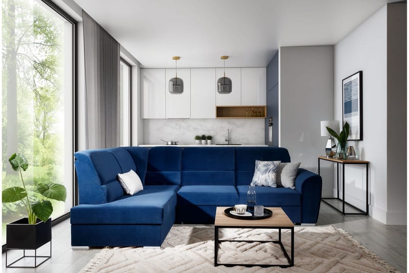 Sajmon Sovesofa m. Sjeselong 3-seter - Mørkeblå - Møbler - Sofaer - Sovesofaer - Langsgående sovesofa