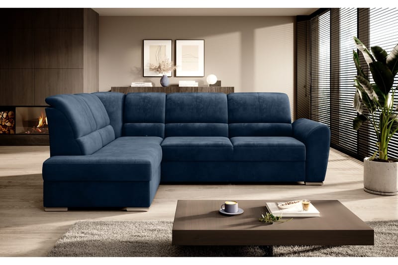 Sajmon Sovesofa m. Sjeselong 3-seter - Mørkeblå - Møbler - Sofaer - Sovesofaer - Langsgående sovesofa