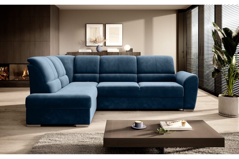 Sajmon Sovesofa m. Sjeselong 3-seter - Mørkeblå - Møbler - Sofaer - Sovesofaer - Langsgående sovesofa