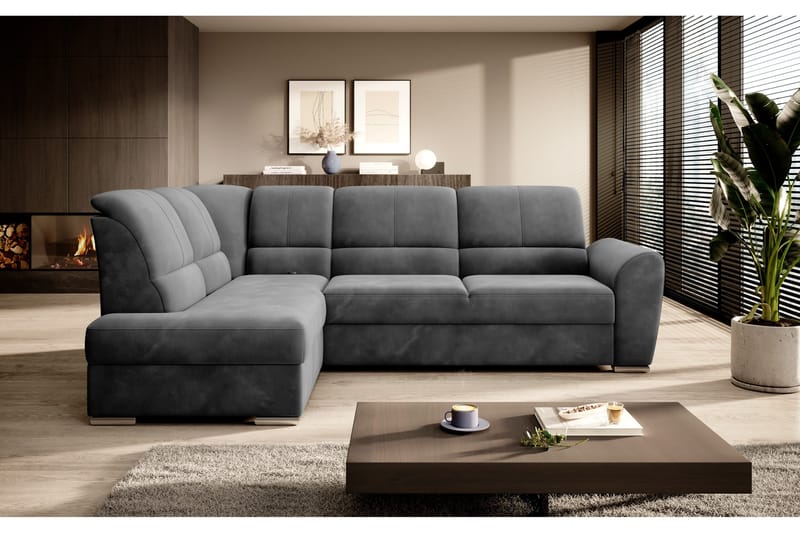 Sajmon Sovesofa m. Sjeselong 3-seter - Mørkegrå - Møbler - Sofaer - Sovesofaer - Langsgående sovesofa