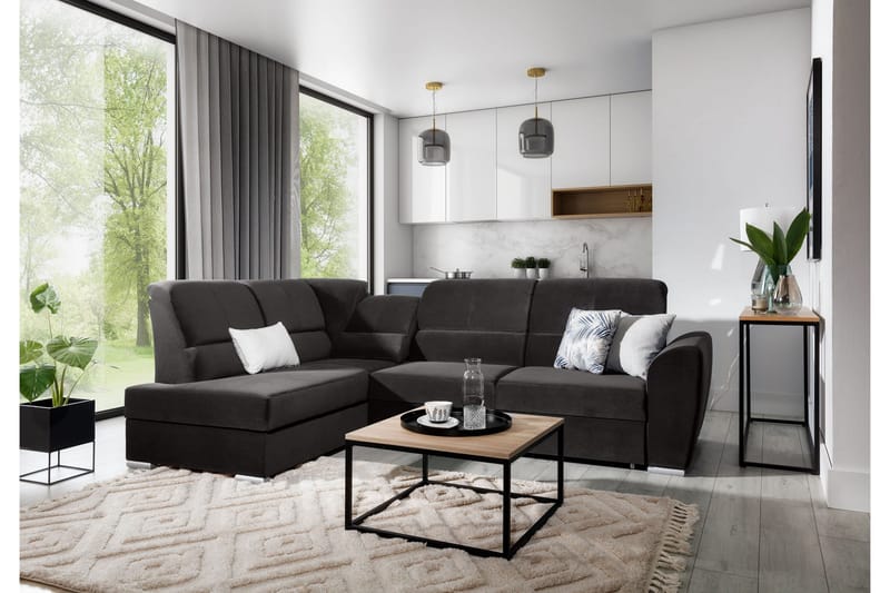 Sajmon Sovesofa m. Sjeselong 3-seter, Mørkegrå