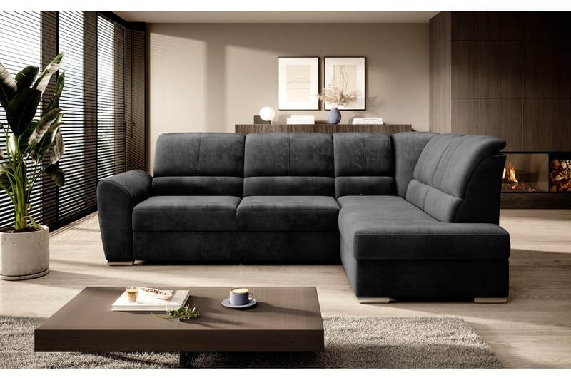 Sajmon Sovesofa m. Sjeselong 3-seter - Mørkegrå - Møbler - Sofaer - Sovesofaer - Langsgående sovesofa