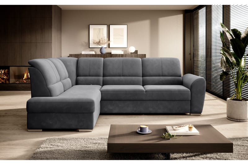 Sajmon Sovesofa m. Sjeselong 3-seter - Mørkegrå - Møbler - Sofaer - Sovesofaer - Langsgående sovesofa