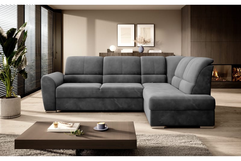 Sajmon Sovesofa m. Sjeselong 3-seter - Mørkegrå - Møbler - Sofaer - Sovesofaer - Langsgående sovesofa