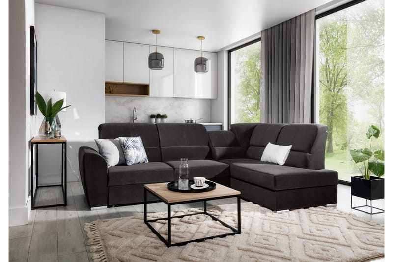 Sajmon Sovesofa m. Sjeselong 3-seter - Mørkegrå - Møbler - Sofaer - Sovesofaer - Langsgående sovesofa