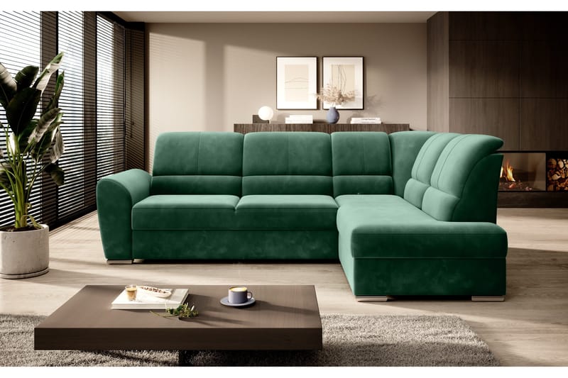 Sajmon Sovesofa m. Sjeselong 3-seter - Mørkegrønn - Møbler - Sofaer - Sovesofaer - Langsgående sovesofa