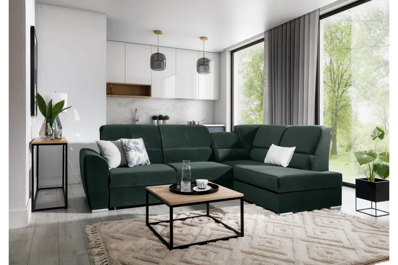 Sajmon Sovesofa m. Sjeselong 3-seter, Mørkegrønn