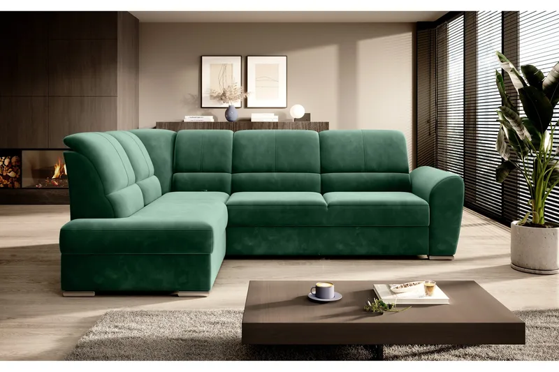 Sajmon Sovesofa m. Sjeselong 3-seter - Mørkegrønn - Møbler - Sofaer - Sovesofaer - Langsgående sovesofa