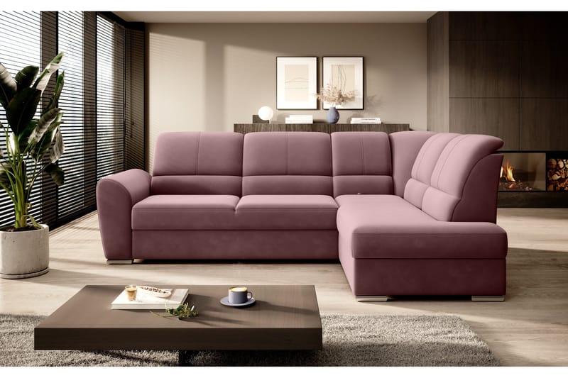 Sajmon Sovesofa m. Sjeselong 3-seter - Rosa - Møbler - Sofaer - Sovesofaer - Langsgående sovesofa