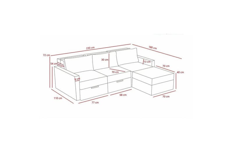 Savra Sovesofa med Divan 3-sits - Antrasitt - Møbler - Sofaer - Sovesofaer - Hjørnesovesofa