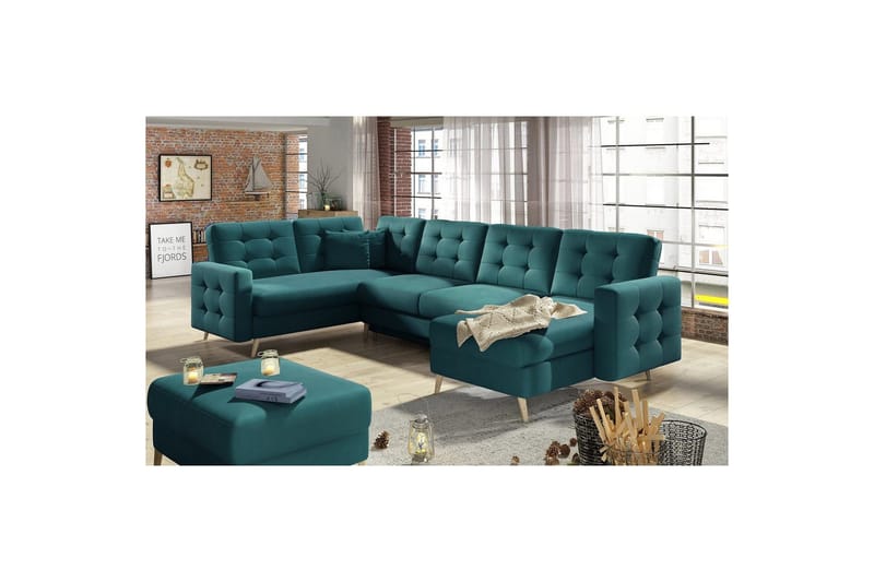 Seksjon Eltap Asgard U 326x202x93 cm - Mat Velvet 75, Grønn - Møbler - Sofaer - Sovesofaer - Hjørnesovesofa