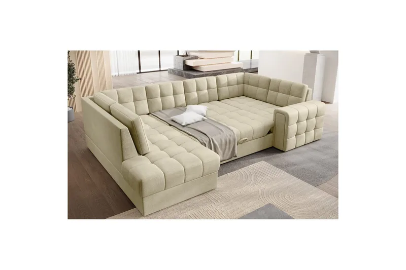 Seksjon Eltap Blewett 299x198x82 cm - Monolith 04, Beige, Venstre - Møbler - Sofaer - Sovesofaer - Hjørnesovesofa