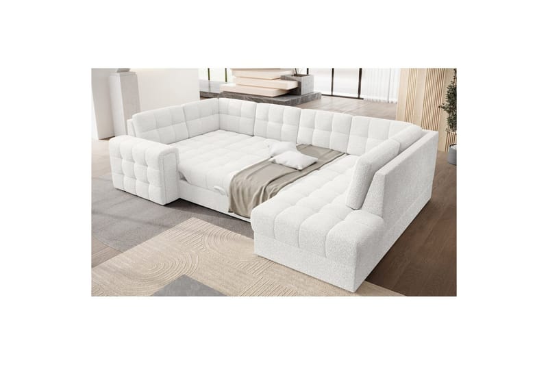 Seksjon Eltap Blewett 299x198x82 cm - Royal 01, Hvit, Høyre - Møbler - Sofaer - Sovesofaer - Hjørnesovesofa