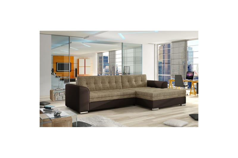Seksjon Eltap Conforti 275x165x78 cm - Berlin 03, Soft 66, Beige, Mørk brun, Høyre - Møbler - Sofaer - Sovesofaer - Sovesofa divan