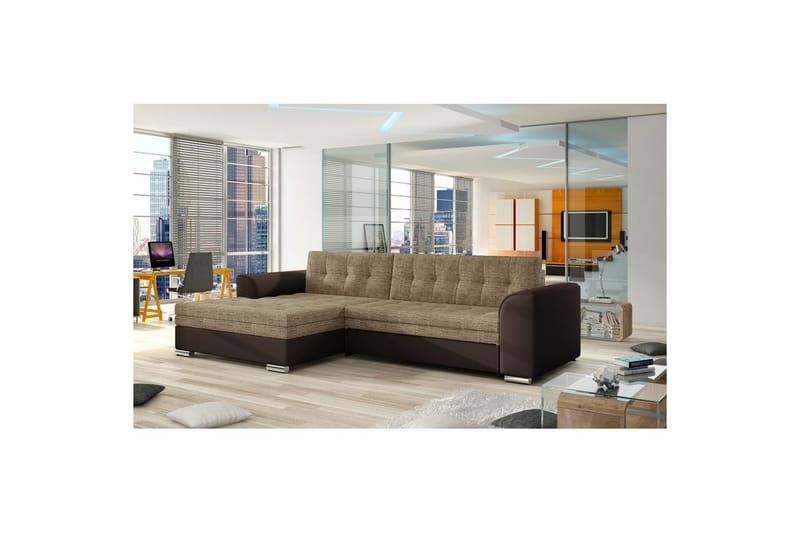 Seksjon Eltap Conforti 275x165x78 cm - Berlin 03, Soft 66, Beige, Mørk brun, Venstre - Møbler - Sofaer - Sovesofaer - Sovesofa divan