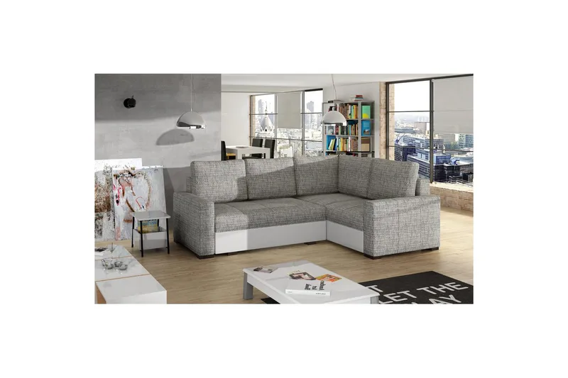 Seksjon Eltap Corona 235x162x90 cm - Berlin 01, Soft 17, Grå, Hvit, Høyre - Møbler - Sofaer - Sovesofaer - Hjørnesovesofa