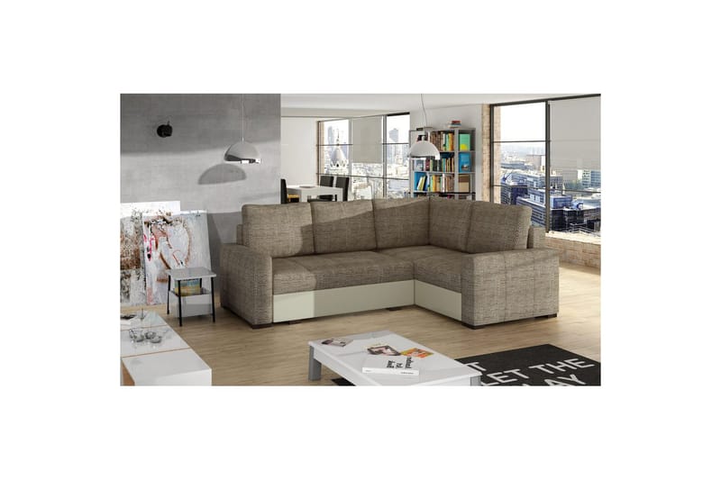 Seksjon Eltap Corona 235x162x90 cm - Berlin 03, Soft 33, Beige, Høyre - Møbler - Sofaer - Sovesofaer - Hjørnesovesofa