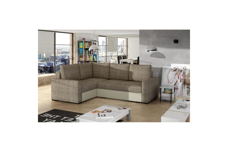 Seksjon Eltap Corona 235x162x90 cm - Berlin 03, Soft 33, Beige, Venstre - Møbler - Sofaer - Sovesofaer - Hjørnesovesofa