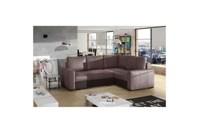 Seksjon Eltap Corona 235x162x90 cm - Monolith 09, Monolith 29, Mørk beige, Brun, Høyre - Møbler - Sofaer - Sovesofaer - Hjørnesovesofa