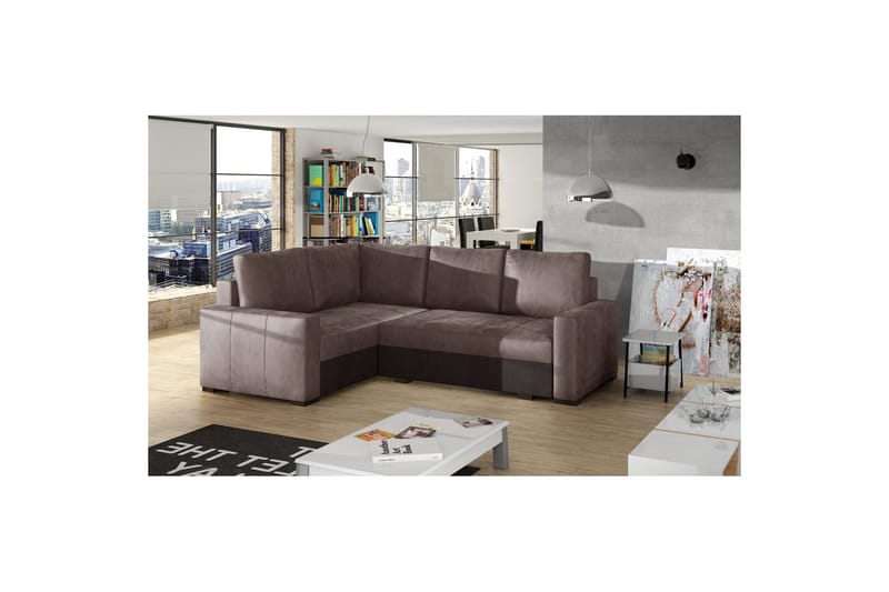 Seksjon Eltap Corona 235x162x90 cm - Monolith 09, Monolith 29, Mørk beige, Brun, Venstre - Møbler - Sofaer - Sovesofaer - Hjørnesovesofa