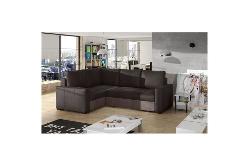 Seksjon Eltap Corona 235x162x90 cm - Monolith 29, Monolith 09, Brun, Mørk beige, Venstre - Møbler - Sofaer - Sovesofaer - Hjørnesovesofa