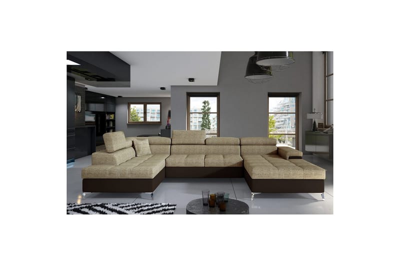 Seksjon Eltap Eduardo 337x205x88 cm - Berlin 03, Soft 66, Beige, Mørkebrun, Venstre - Møbler - Sofaer - Sovesofaer - Sovesofa divan