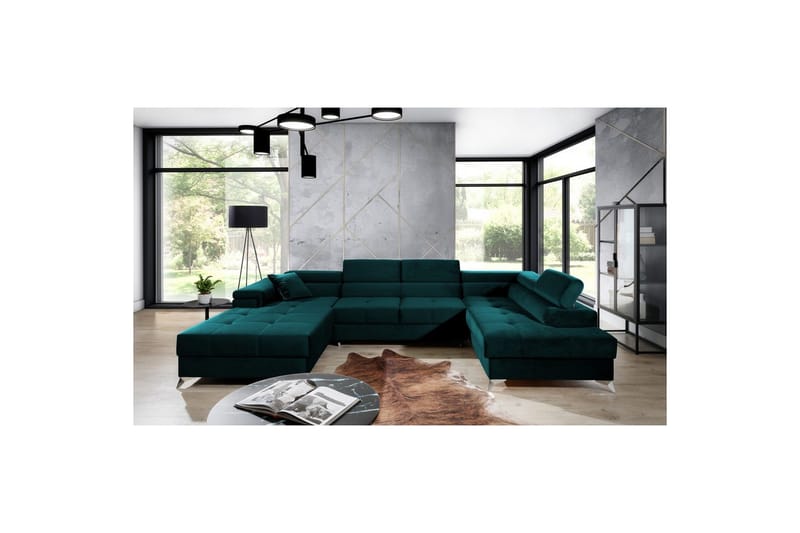 Seksjon Eltap Eduardo 337x205x88 cm - Kronos 04, Grønn, Høyre - Møbler - Sofaer - Sovesofaer - Sovesofa divan
