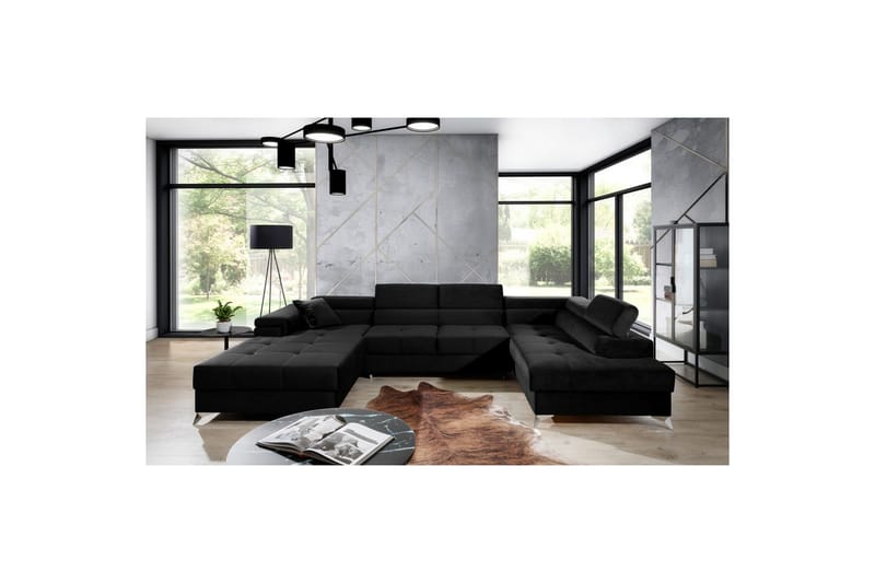 Seksjon Eltap Eduardo 337x205x88 cm - Kronos 07, Svart, Høyre - Møbler - Sofaer - Sovesofaer - Sovesofa divan