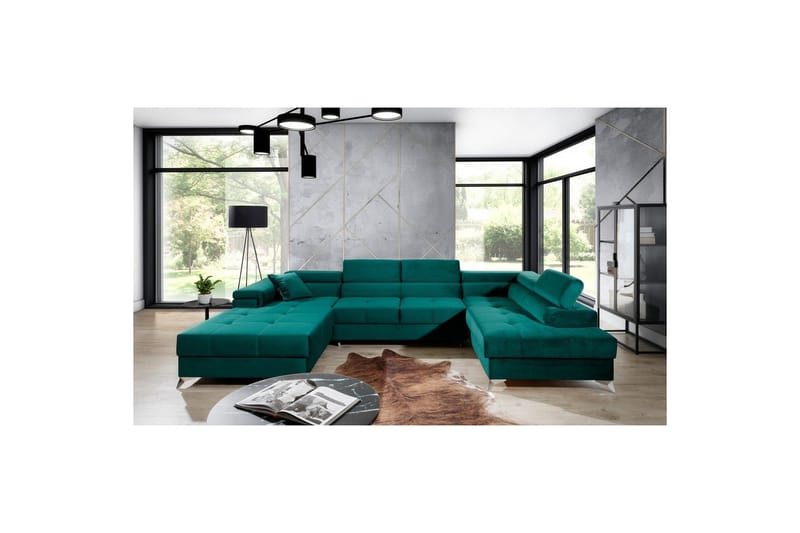 Seksjon Eltap Eduardo 337x205x88 cm - Kronos 19, Mørk Grønn, Høyre - Møbler - Sofaer - Sovesofaer - Sovesofa divan