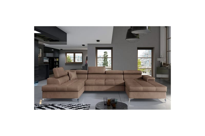 Seksjon Eltap Eduardo 337x205x88 cm - Monolith 09, Mørk Beige, Venstre - Møbler - Sofaer - Sovesofaer - Sovesofa divan